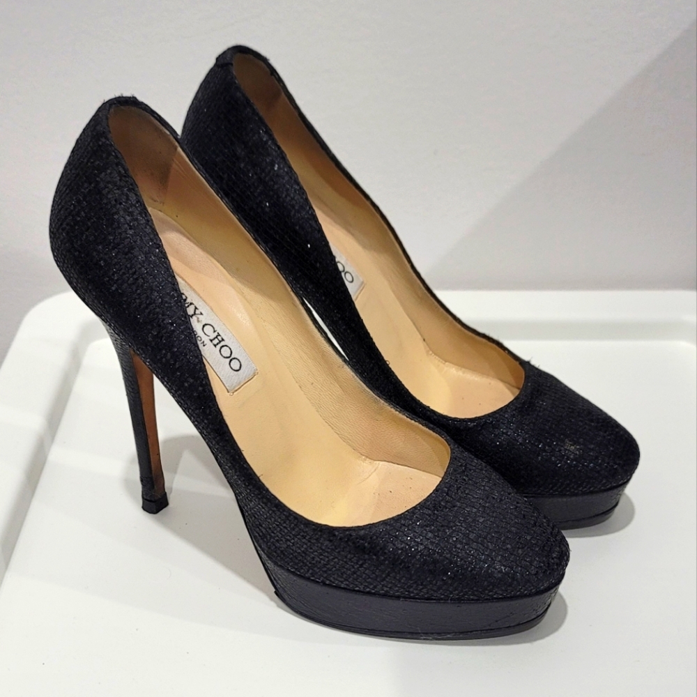 Jimmy Choo Womens size 38 Cosmic Glitter platform pumps/heels